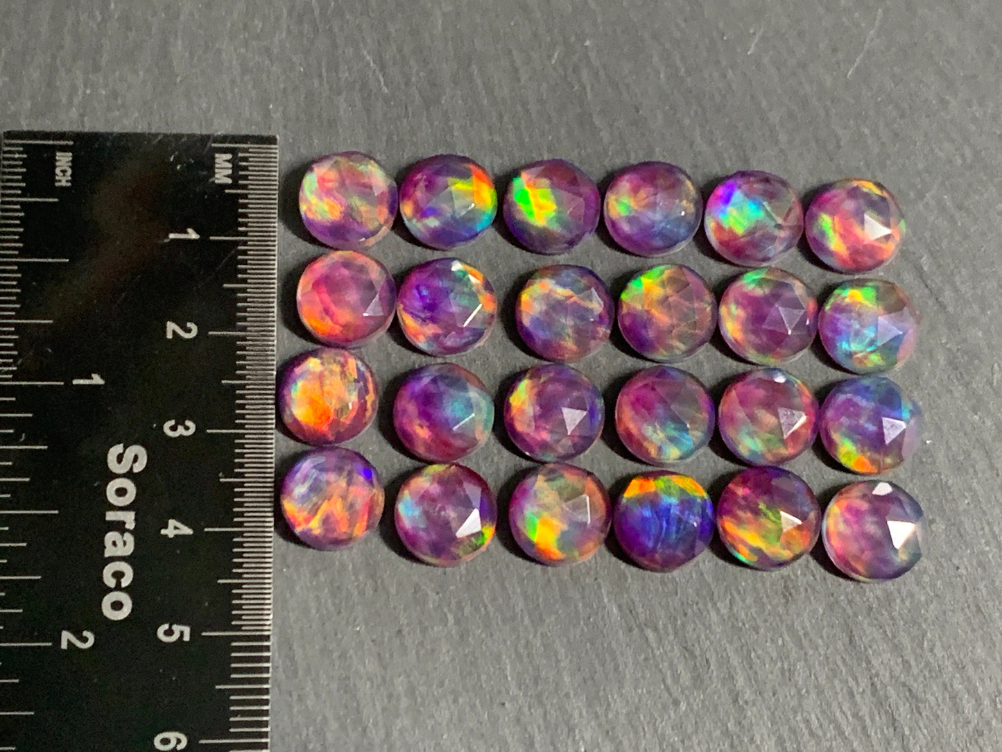 Faceted Aurora Opal round 10mm cabochon - Doublet cabochons