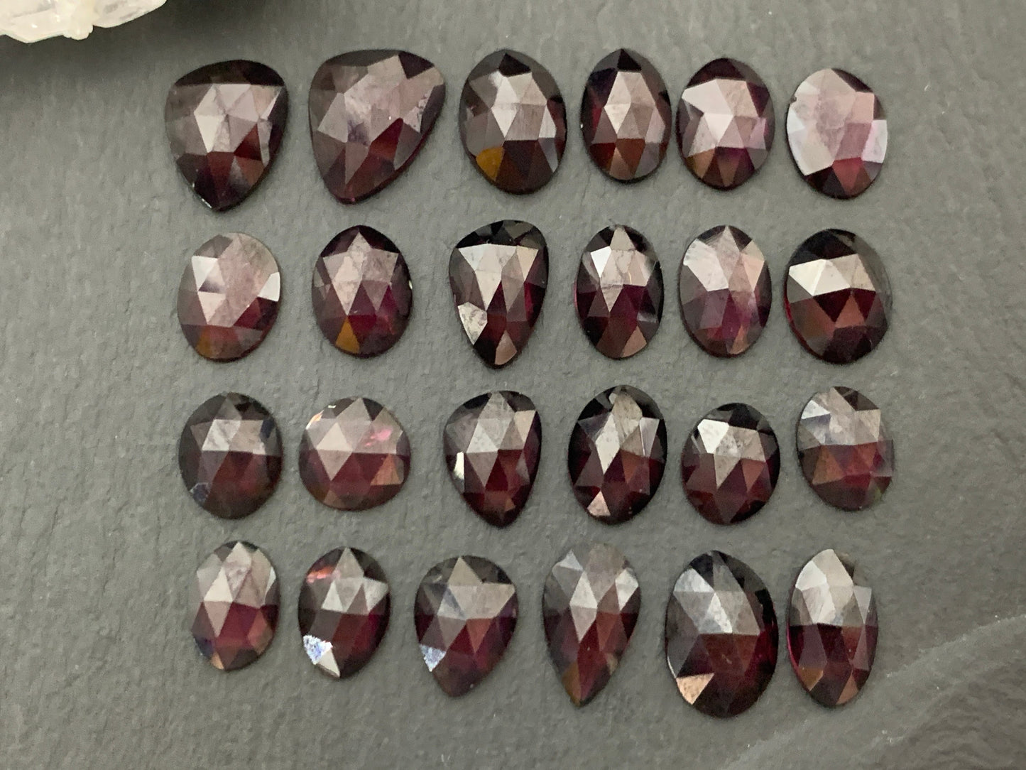 Faceted Rhodolite Garnet 8-12mm long cabochon