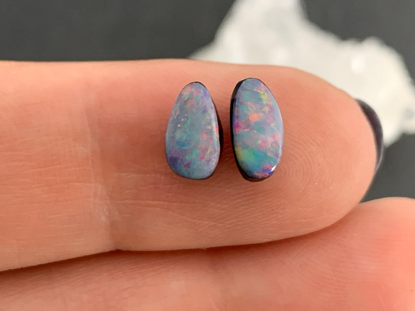 Australian Opal doublet 4x7mm pair of cabochons