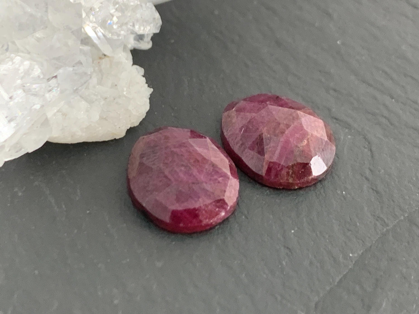 Faceted Ruby pair 10x12x3.5mm cabochon