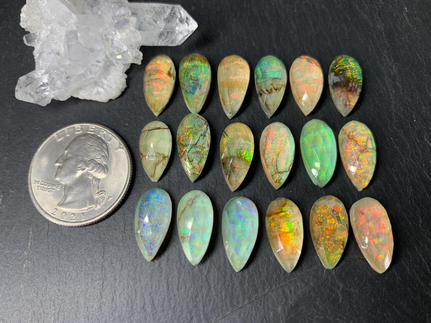 Faceted Monarch Opal pear 7x15mm doublet cabochons - Doublet cabochons