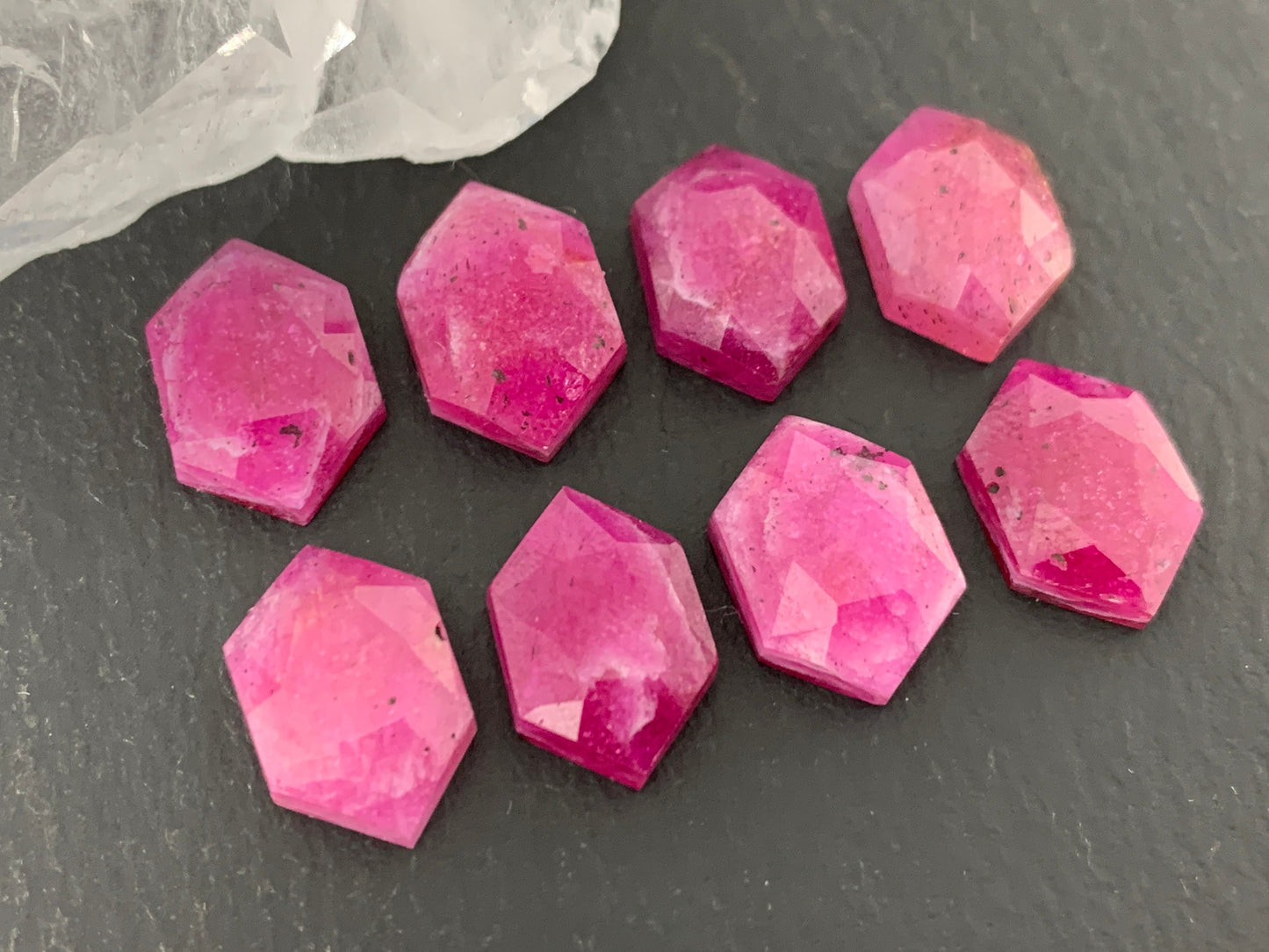 Faceted Pink Sapphire hexagon 9x13mm long cabochon