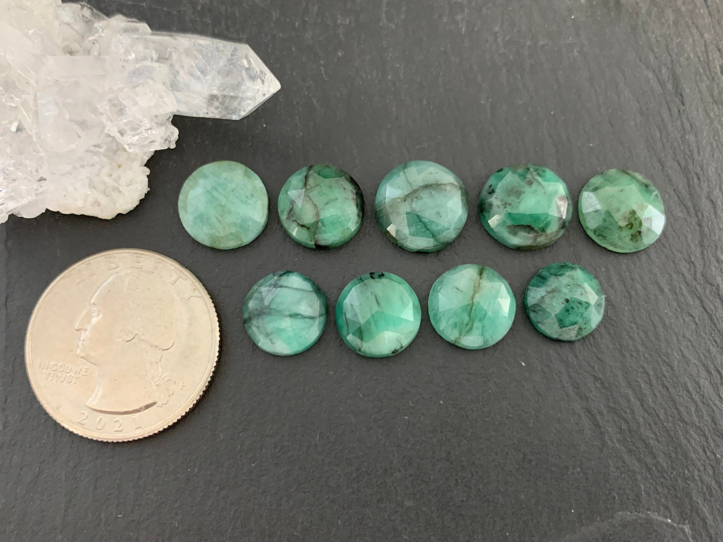 Faceted Emerald round 10-12mm cabochon
