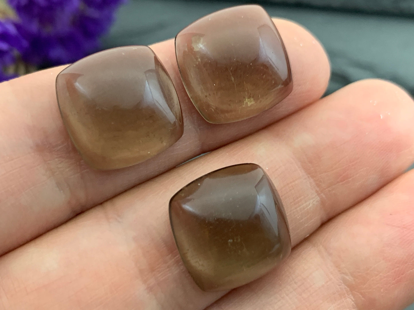 Smokey Quartz square 14mm Cabochon - Calibrated cabochons