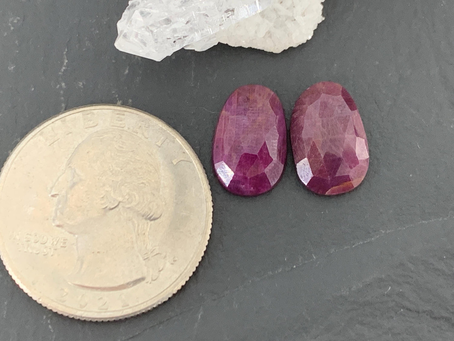 Faceted Ruby pair 8x13x3.5mm cabochon