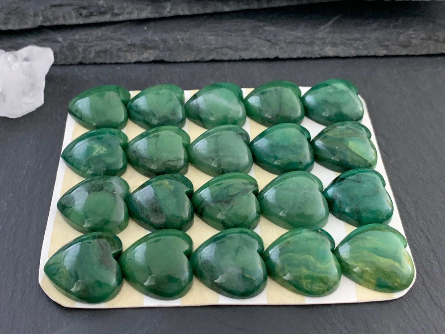 African Jade heart 20mm Cabochon - Calibrated Cabochons
