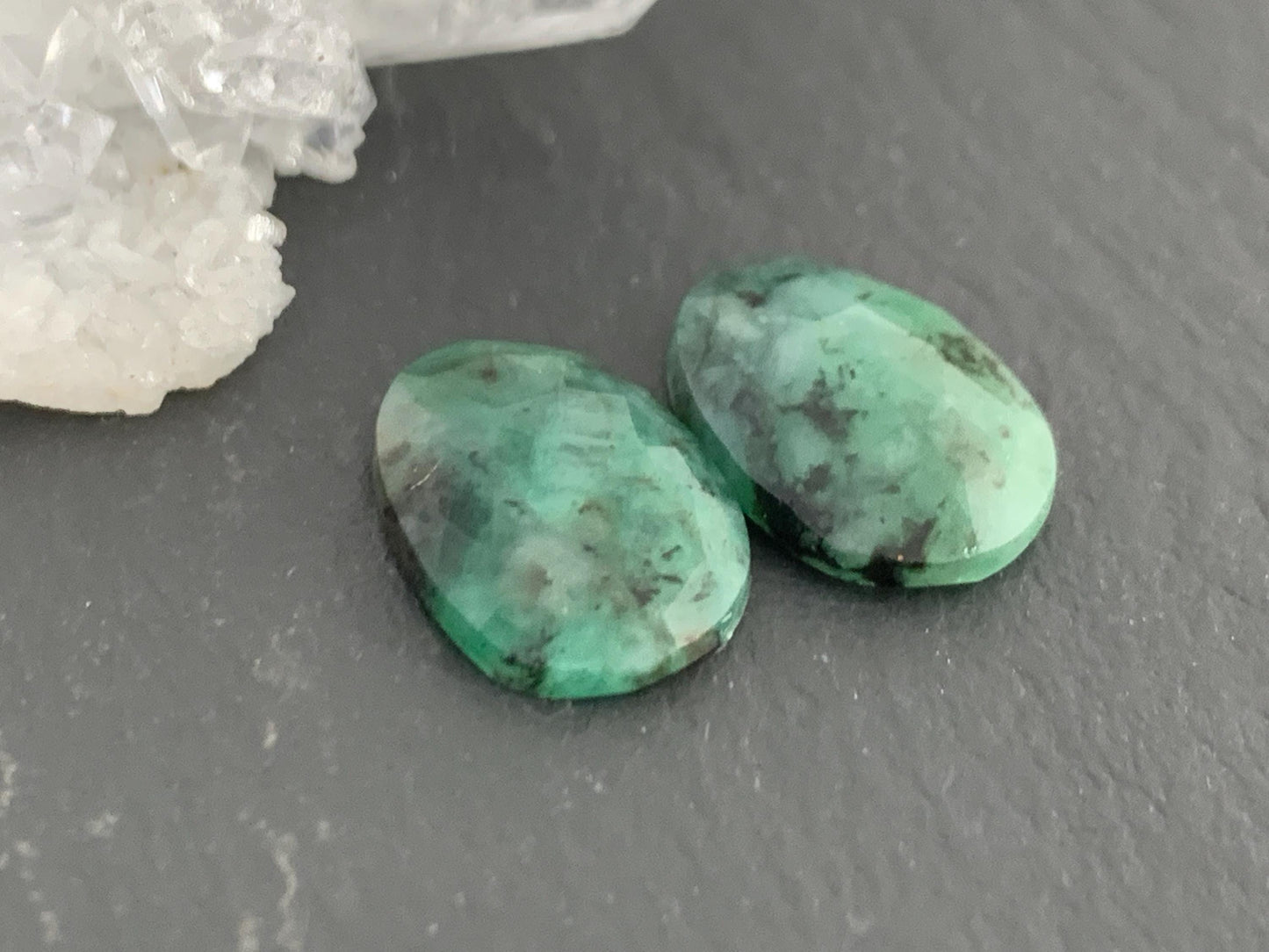 Faceted Emerald Pair 10x14x3mm cabochon