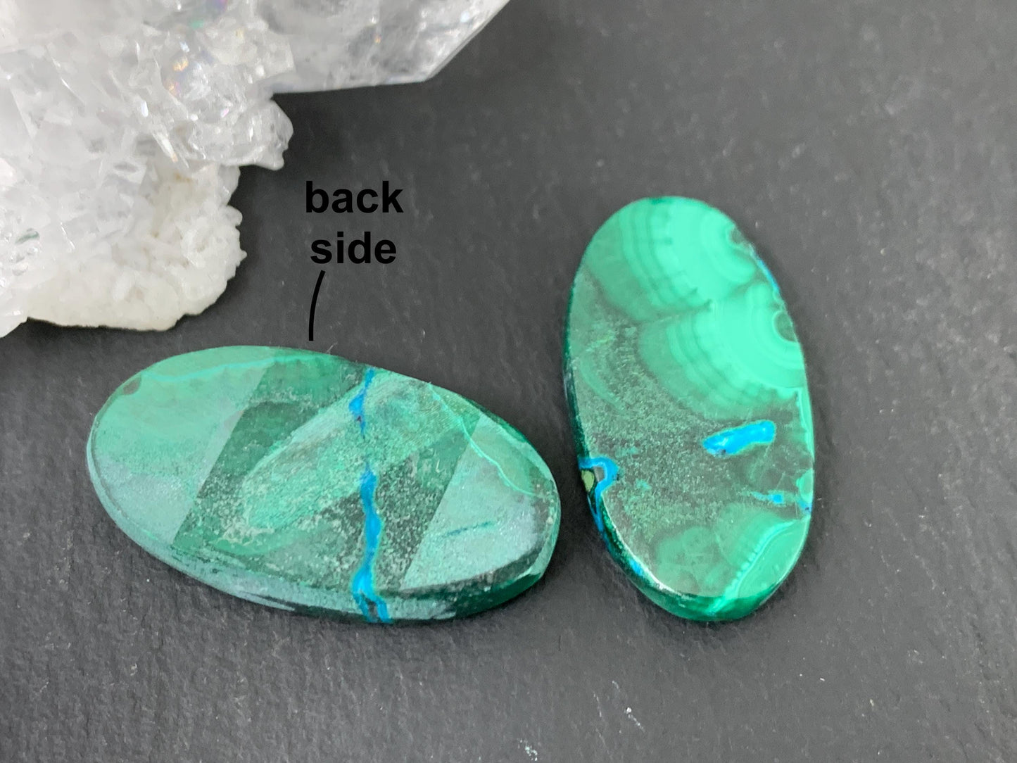 Malachite Chrysocolla oval 14x26x4.5mm cabochon pair