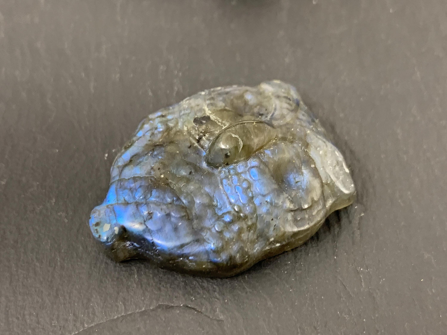 Labradorite Owl Carving 27x35mm Flat Back Gemstone - Natural Iridescent Stone