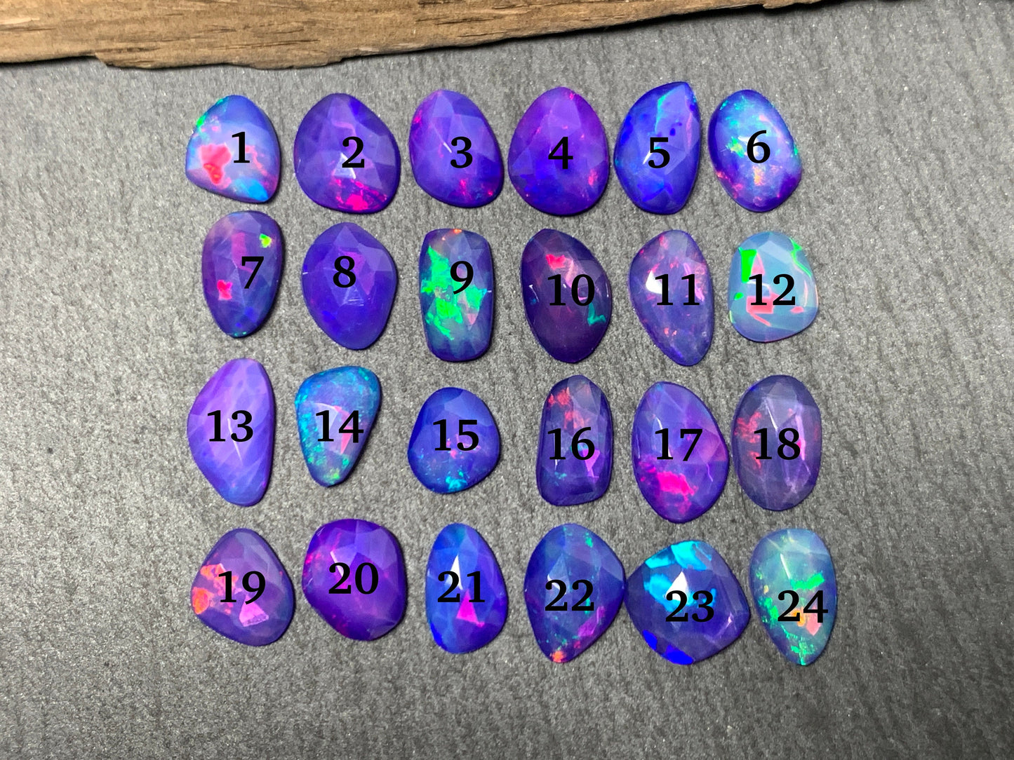 Faceted Purple Ethiopian Opal 7-10mm long cabochon