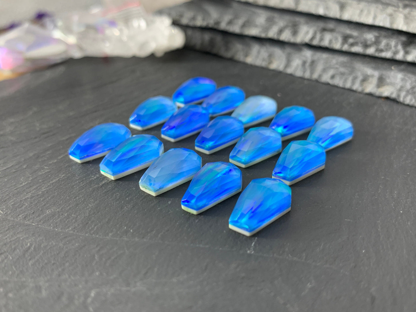 Faceted Aurora Opal coffin 10x16mm cabochon - Doublet cabochons
