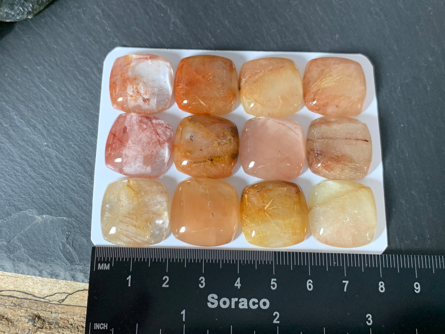 Rutilated Quartz 20x20mm cabochon - Calibrated cabochons