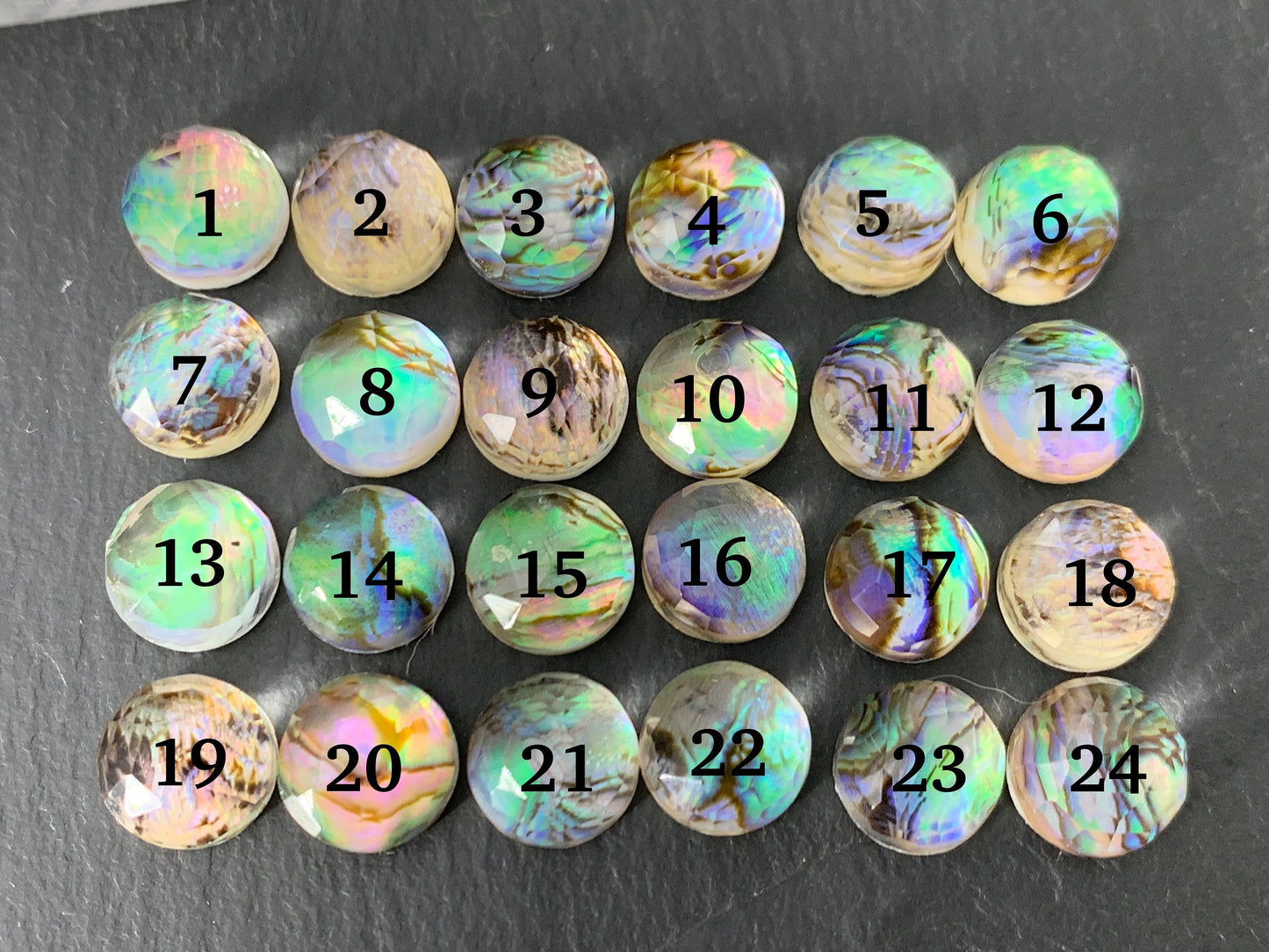 Faceted Abalone round 10mm doublet cabochon