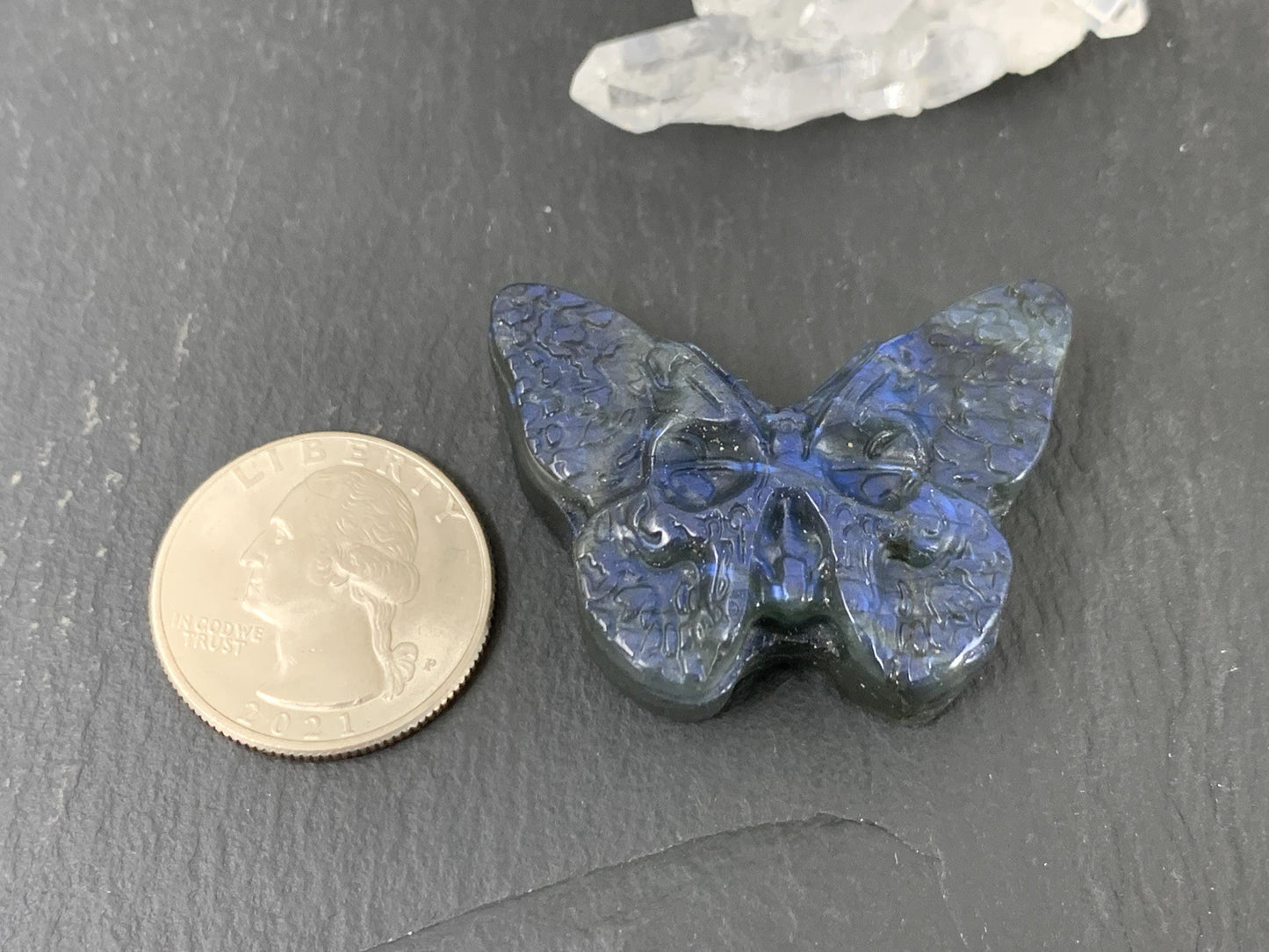 Labradorite Butterfly Carving – Natural 30x40mm Flat Back Gemstone Ornament