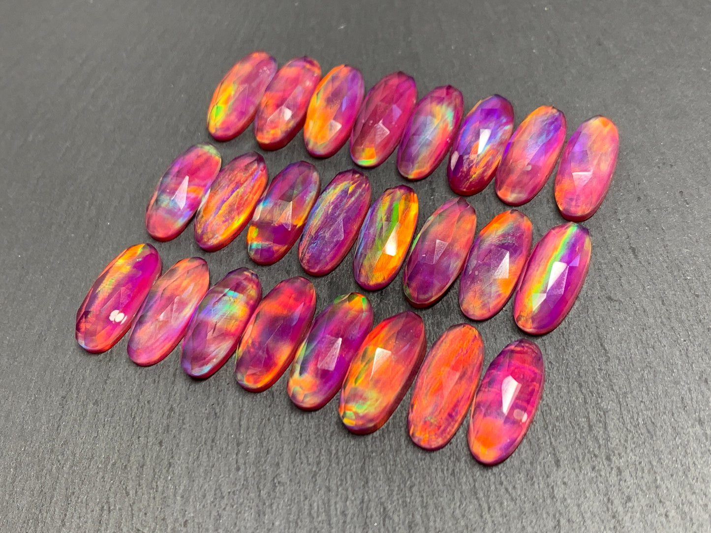 Faceted Aurora Opal oval 8x20mm cabochon - Doublet cabochons