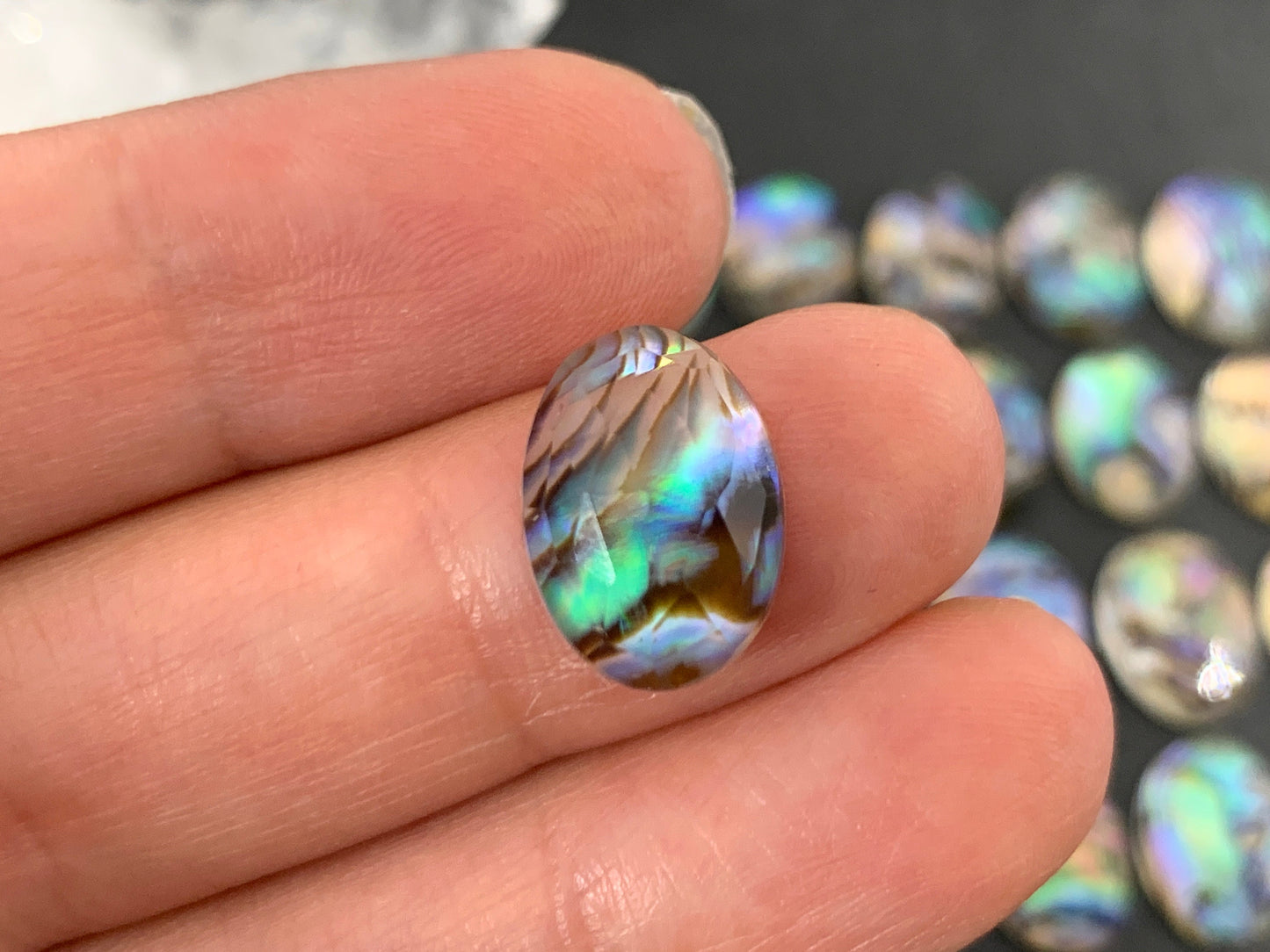 Faceted Abalone oval 10x14mm doublet cabochon