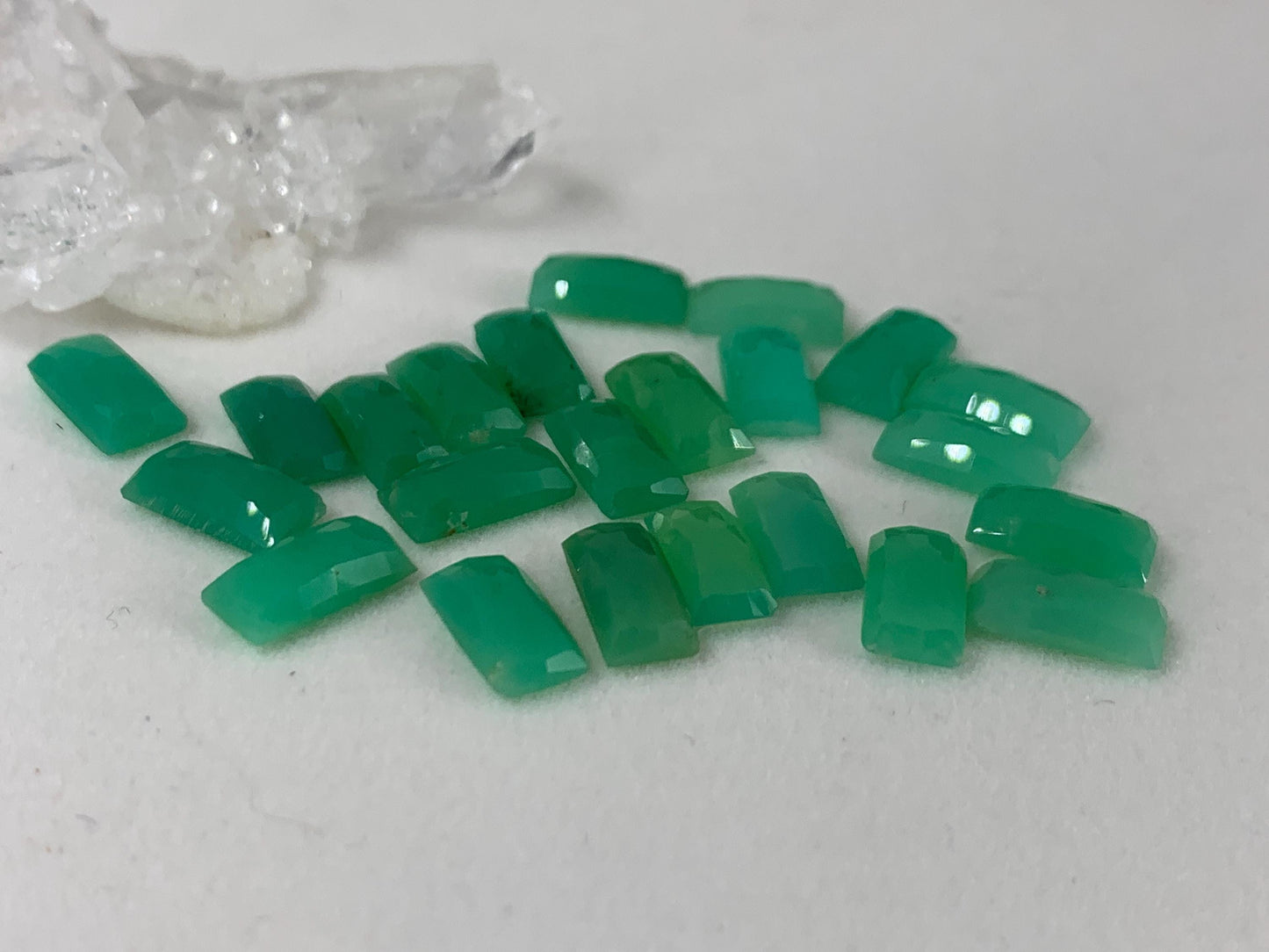 Faceted Chrysoprase rectangle 5x10mm cabochon