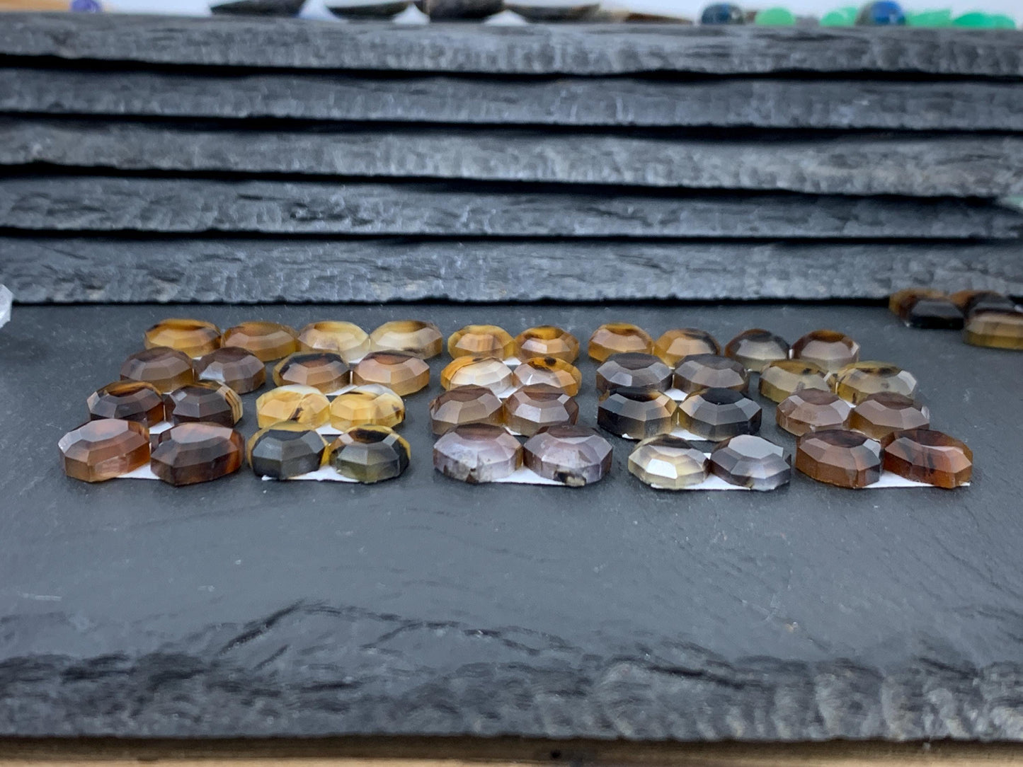 Faceted Montana Agate 14mm long cabochon - Buy by pair