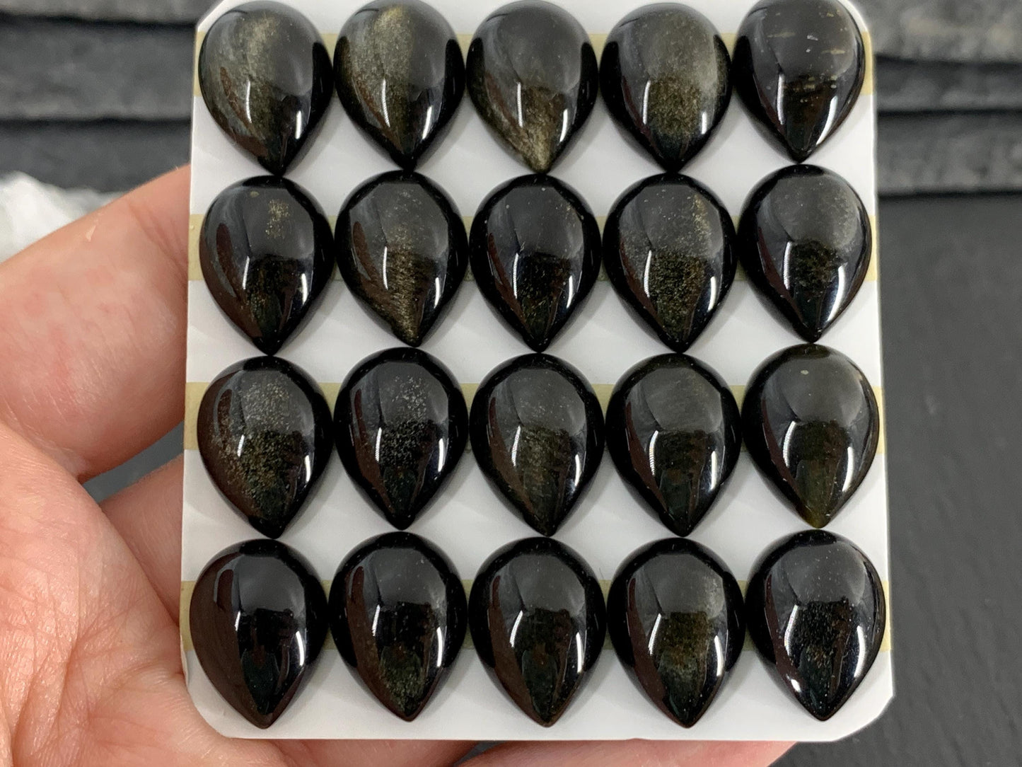 Gold Obsidian pear 12x16mm cabochon