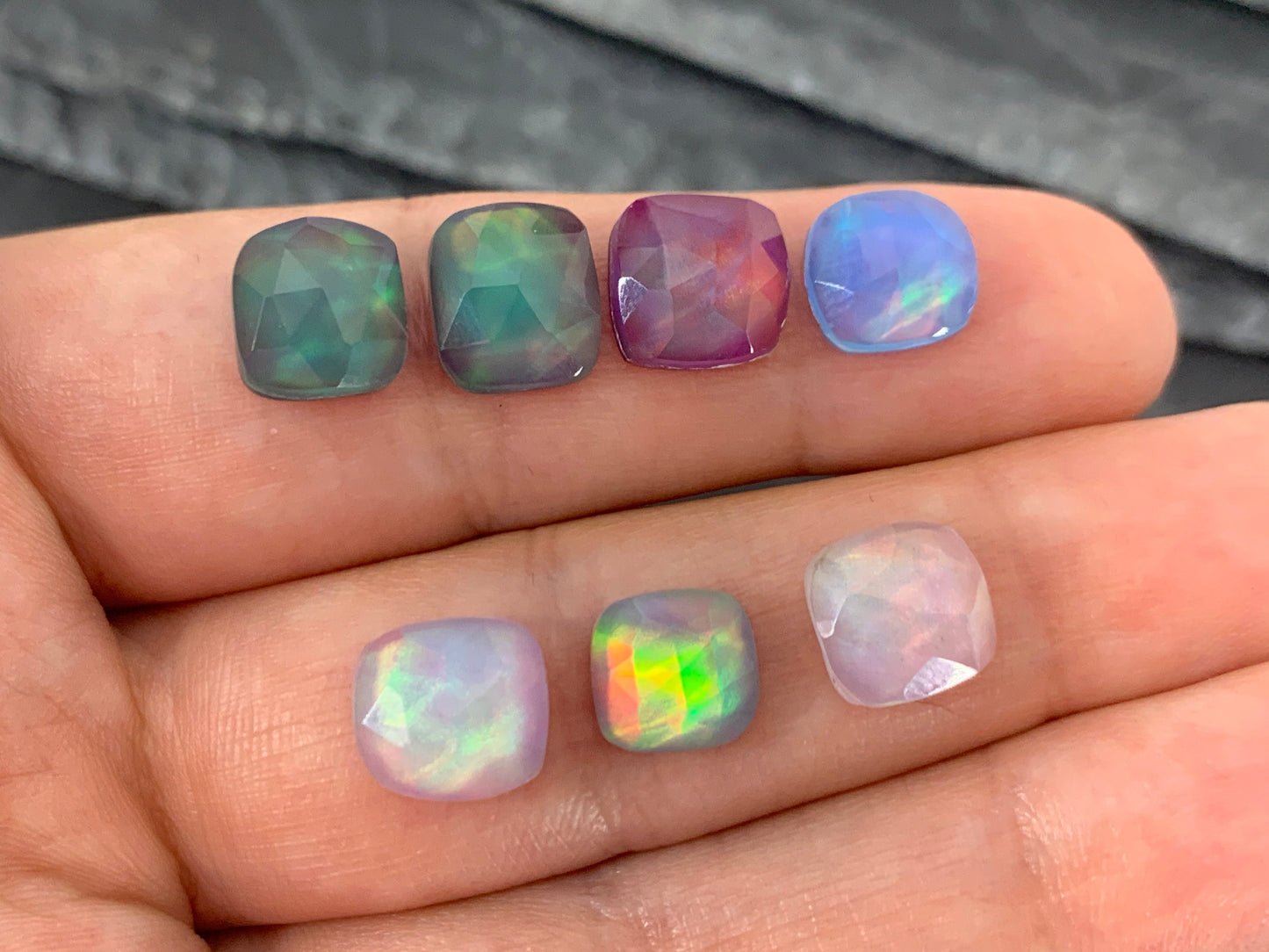 Faceted Aurora Opal square 8mm cabochon - Doublet cabochons