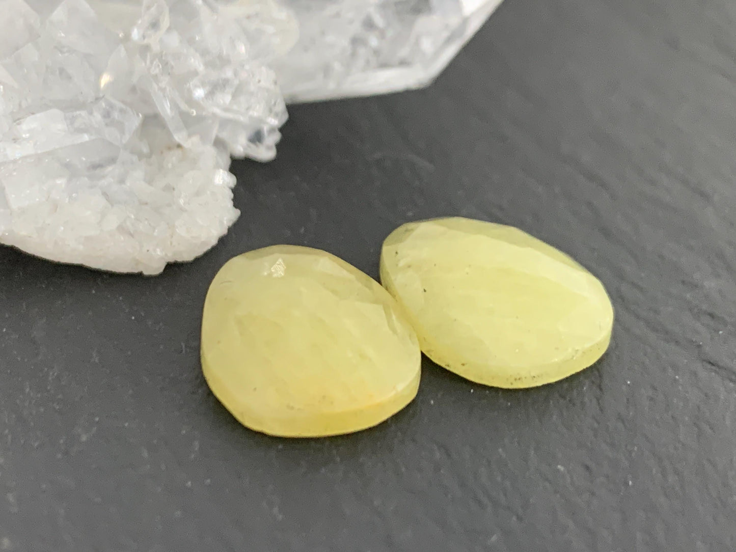 Faceted Yellow Sapphire pair 11x14x3.5mm cabochon