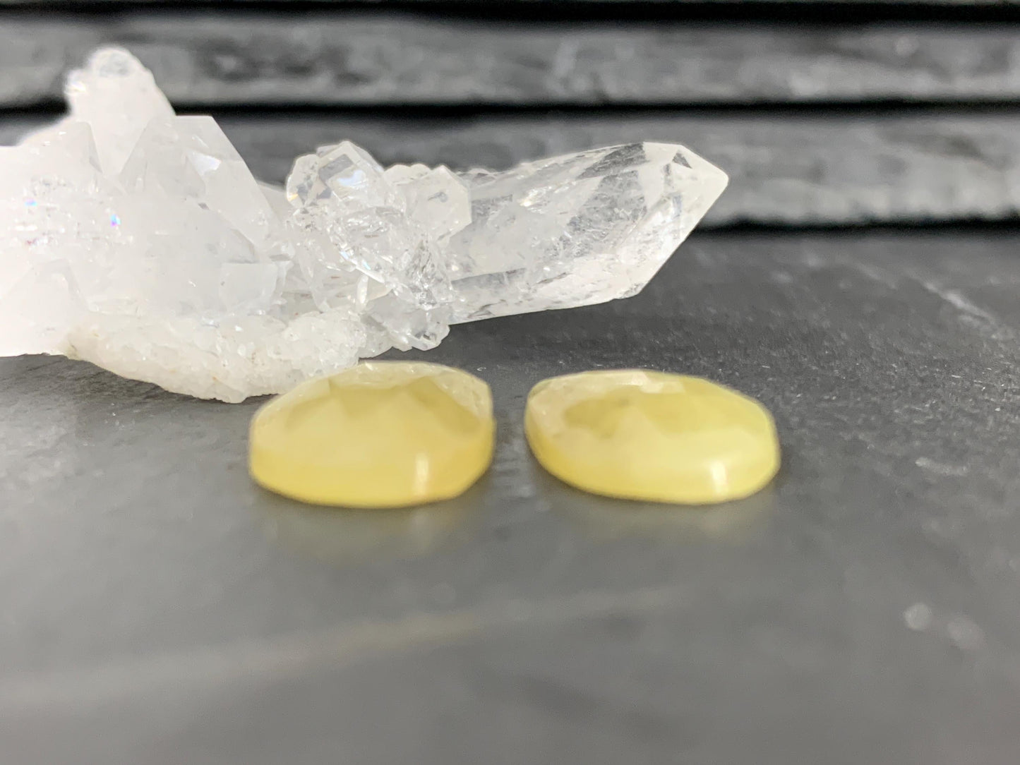 Faceted Yellow Sapphire pair 9x17x3mm cabochon