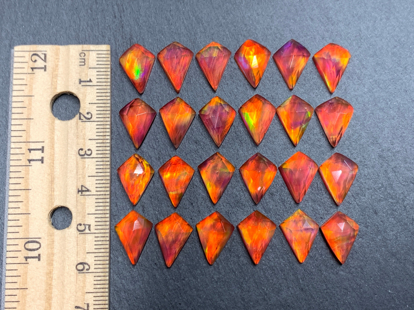 Faceted Aurora Opal kite 10x14mm doublet cabochons - Doublet cabochons