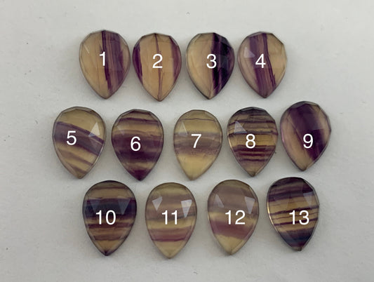 Faceted Fluorite pear 10x13mm cabochon