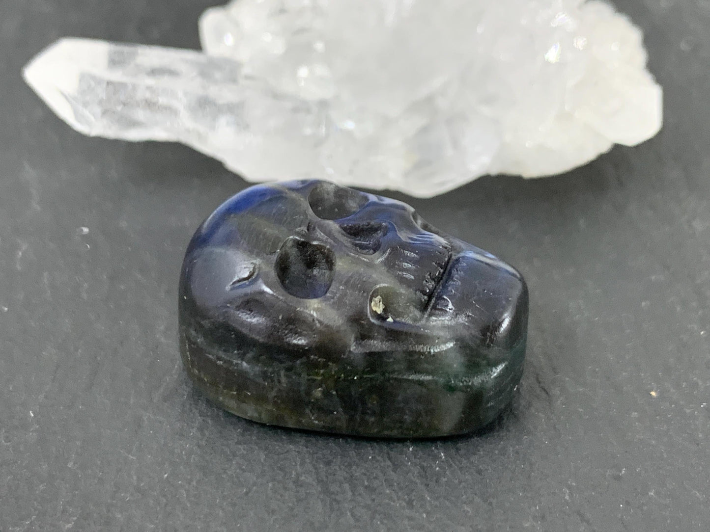 Labradorite Skull Cabochon 15x22mm - Natural Green Gemstone Flat Back Carving