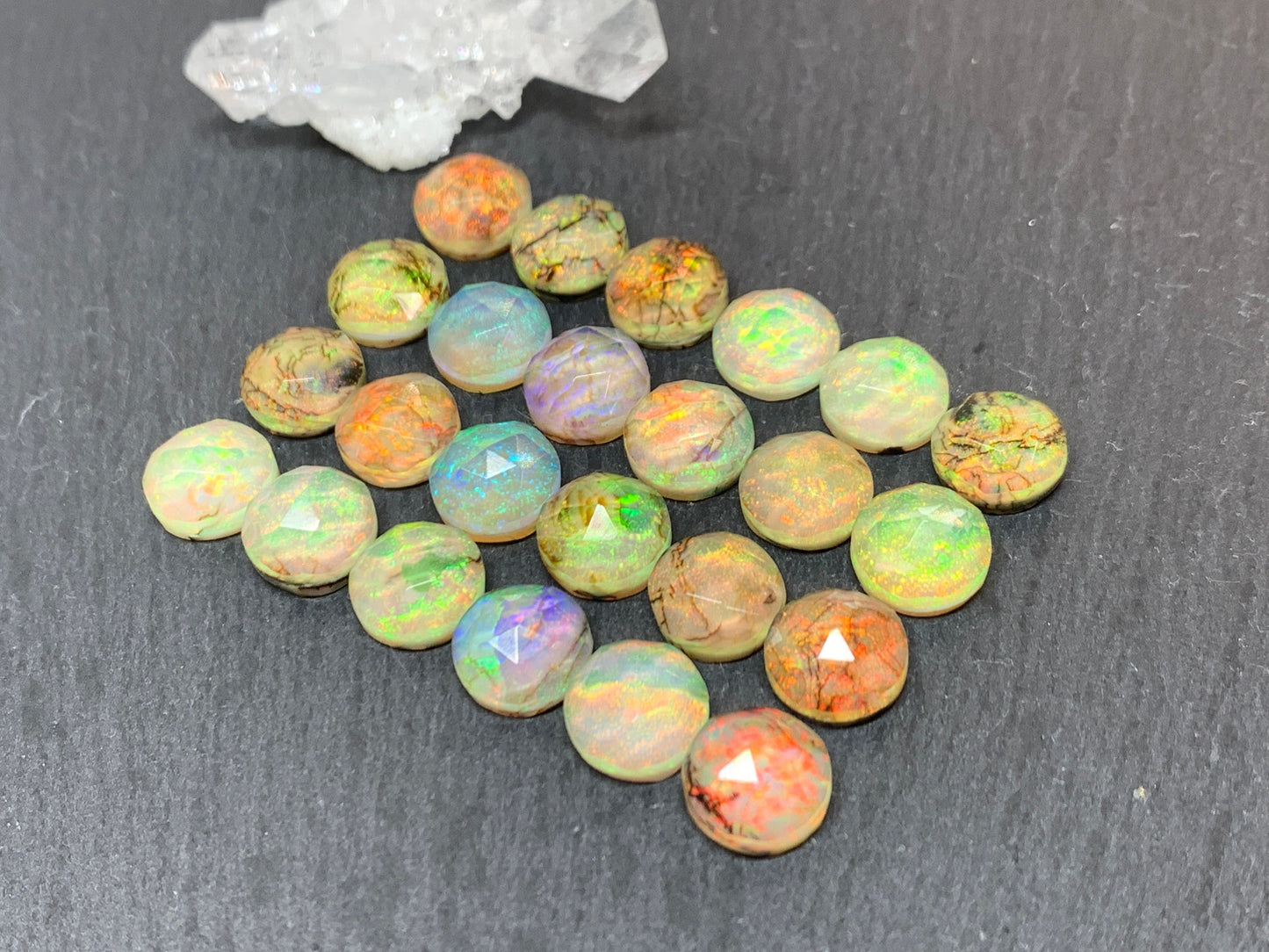 Faceted Monarch Opal round 10mm cabochons - Doublet cabochons
