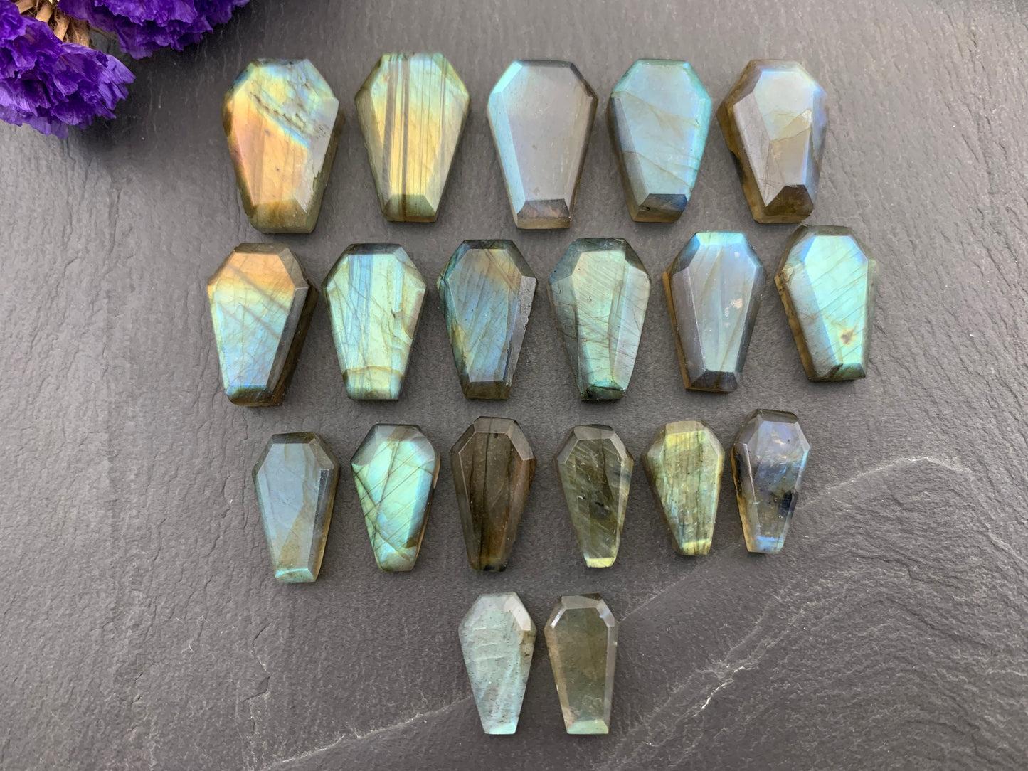 Faceted Labradorite coffin 15-22mm long cabochon