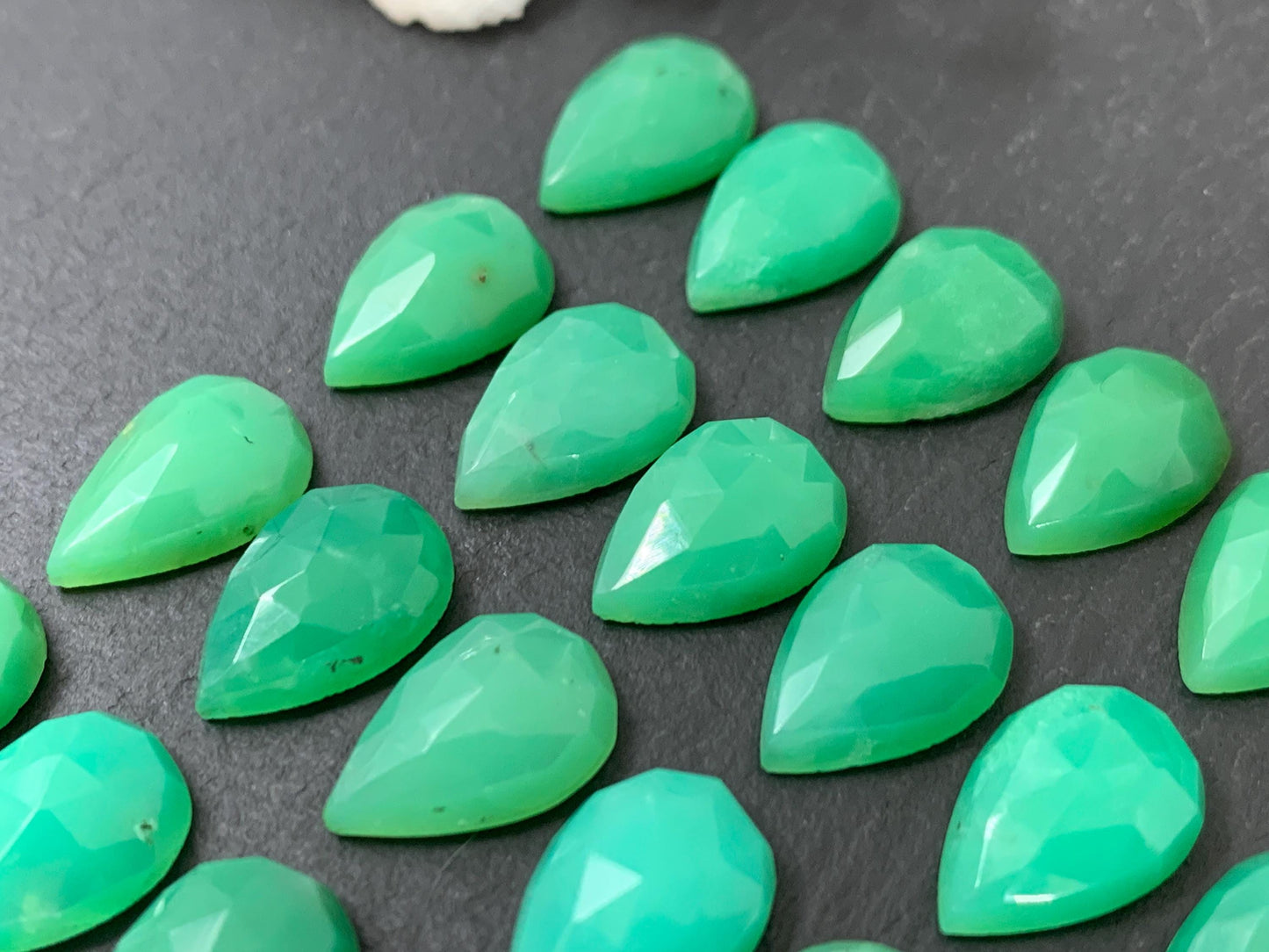 Faceted Chrysoprase pear 8x12mm cabochon