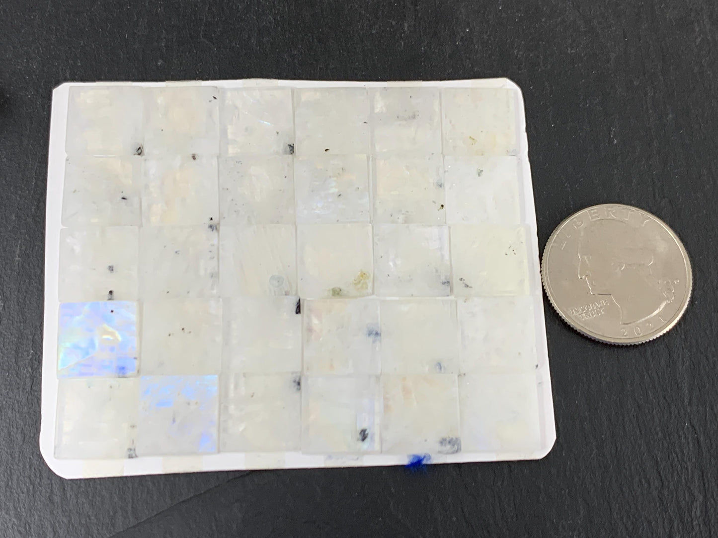 Flat Rainbow Moonstone square 12x12mm cabochon - Calibrated cabochons