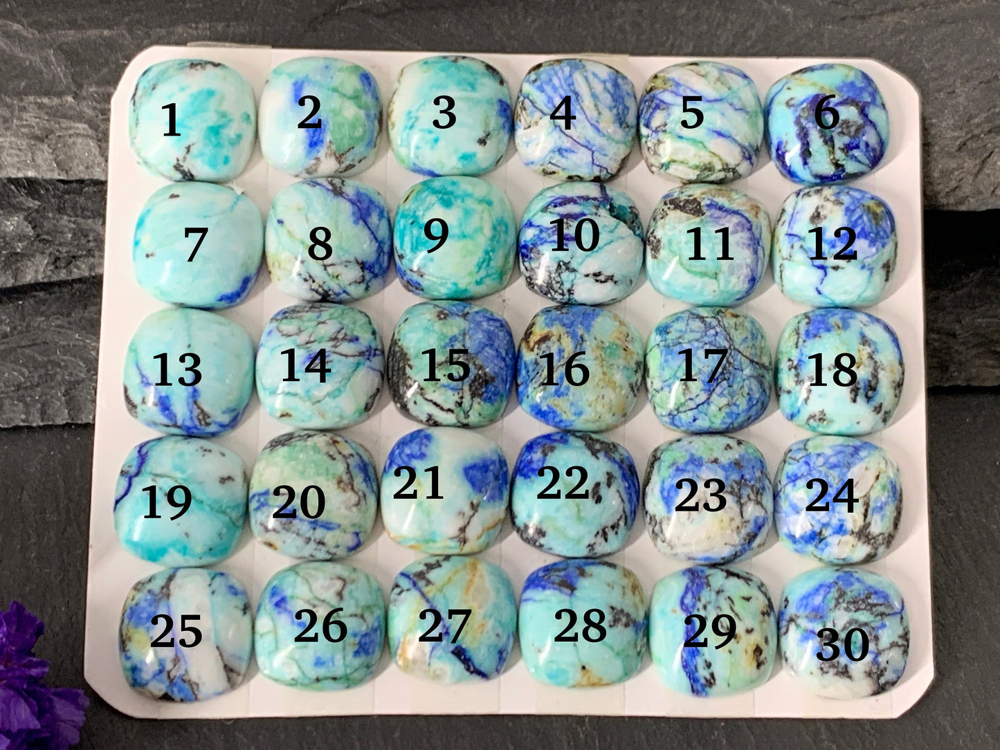 Azurite square 12mm cabochon - Calibrated cabochons