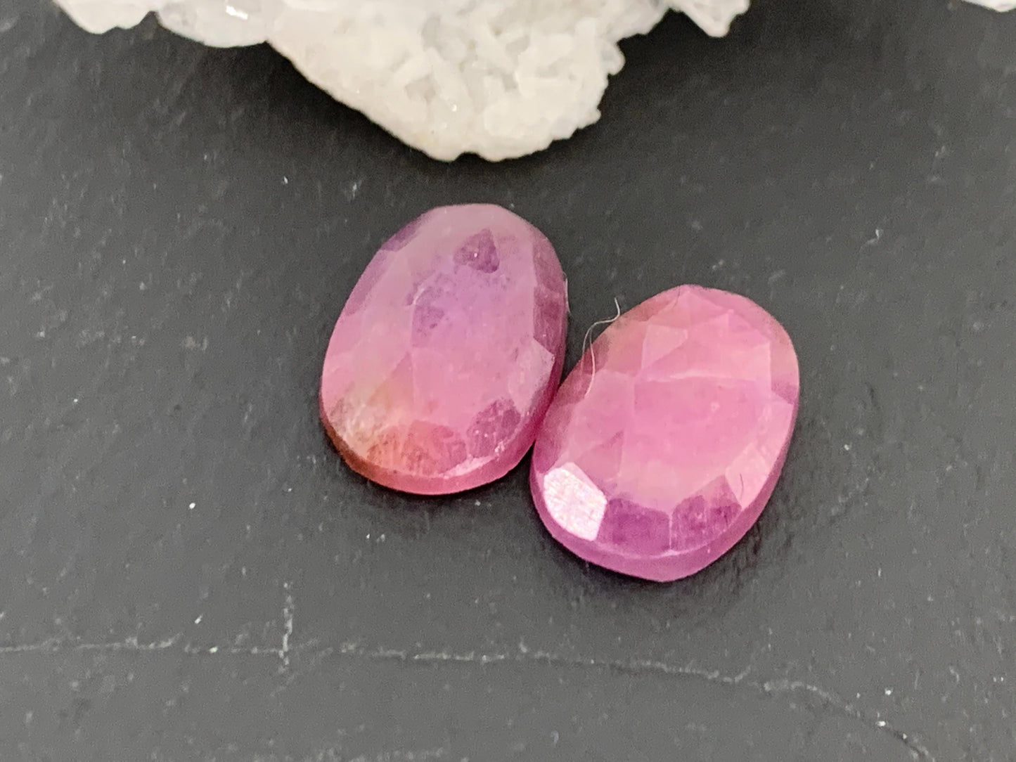 Faceted Ruby pair 8x12x3.5mm cabochon