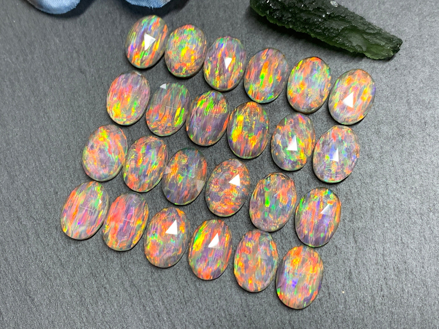 Faceted Aurora Opal oval 10x14mm cabochons - Doublet cabochons