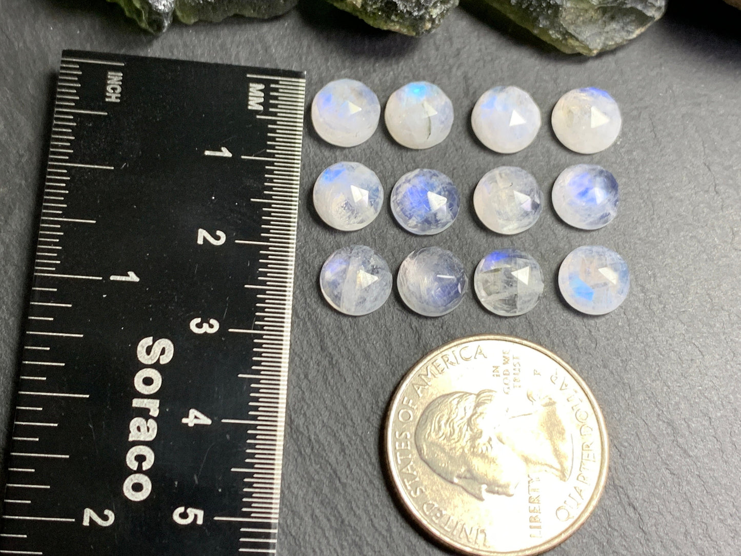 Faceted Rainbow Moonstone round 8mm cabochon