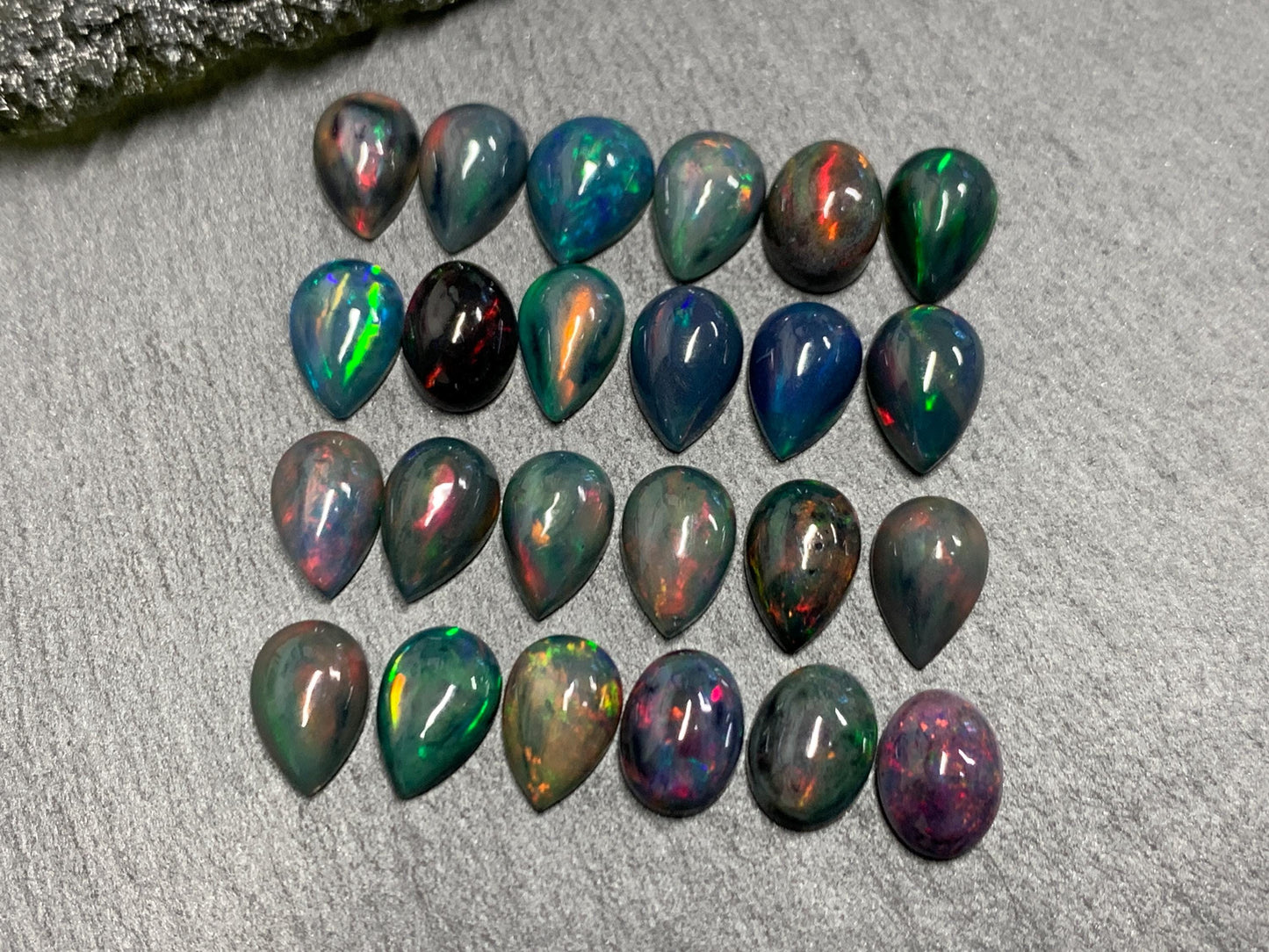 Black Ethiopian Opal pear 8-9mm long cabochon
