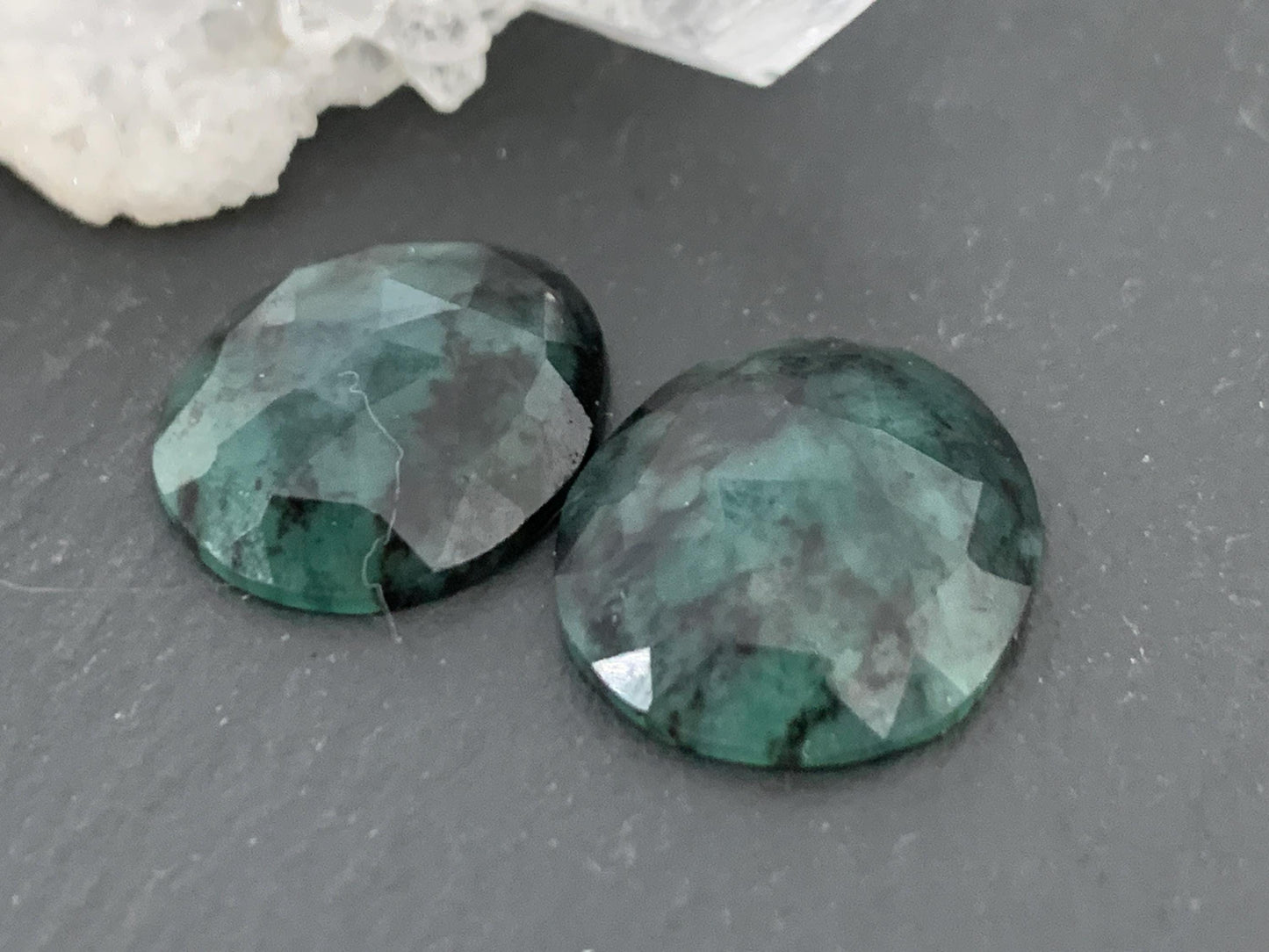 Faceted Emerald Pair 14x16x4mm cabochon