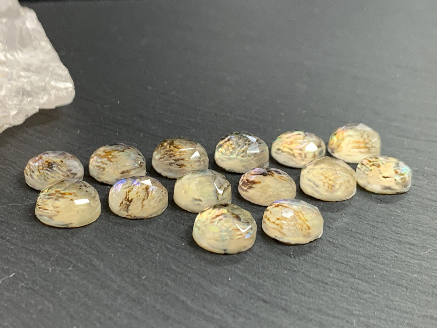 Faceted Abalone Crystal round 10mm doublet cabochon