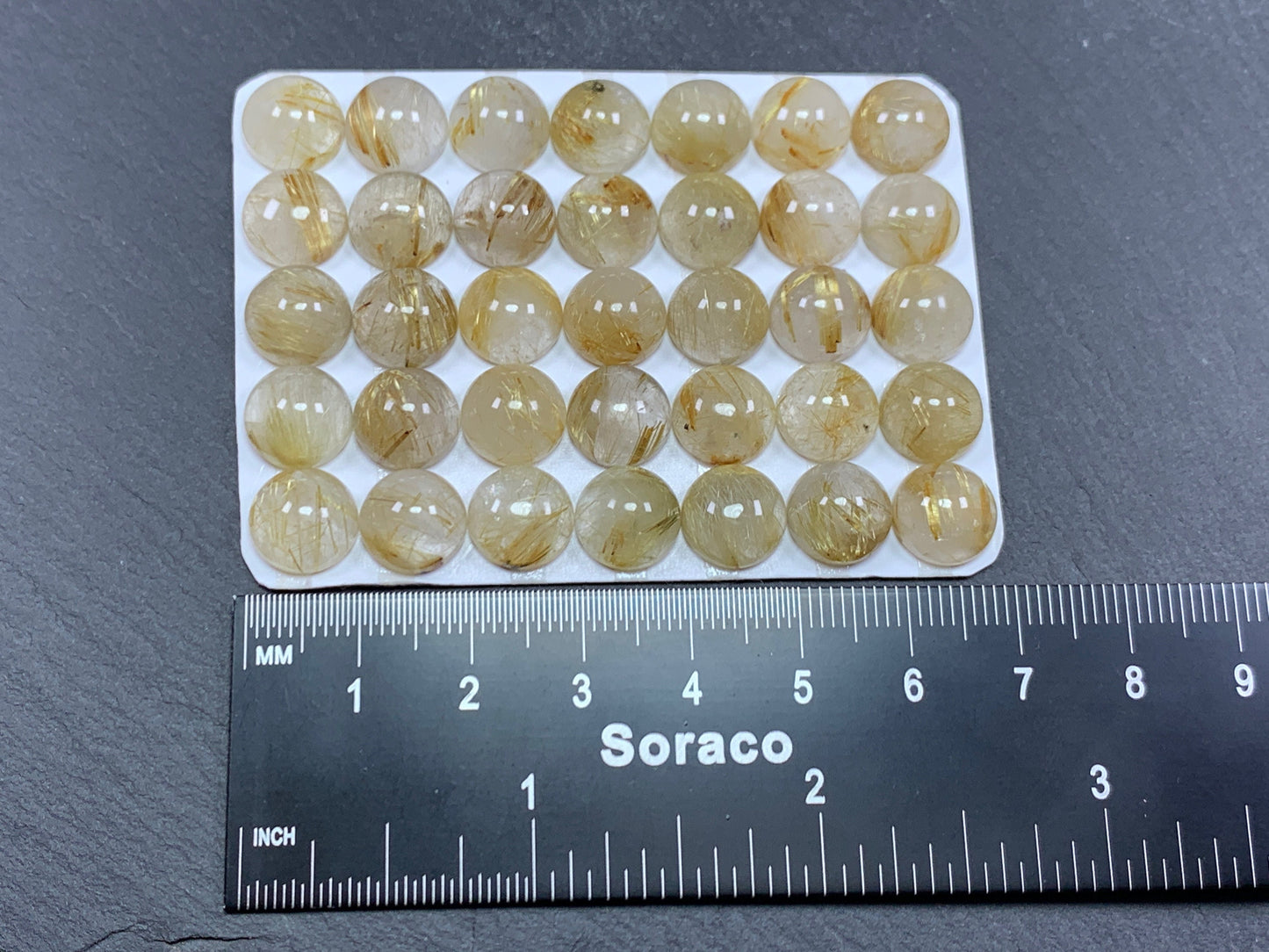 Gold Rutilated Quartz round 10mm cabochon - Calibrated cabochons