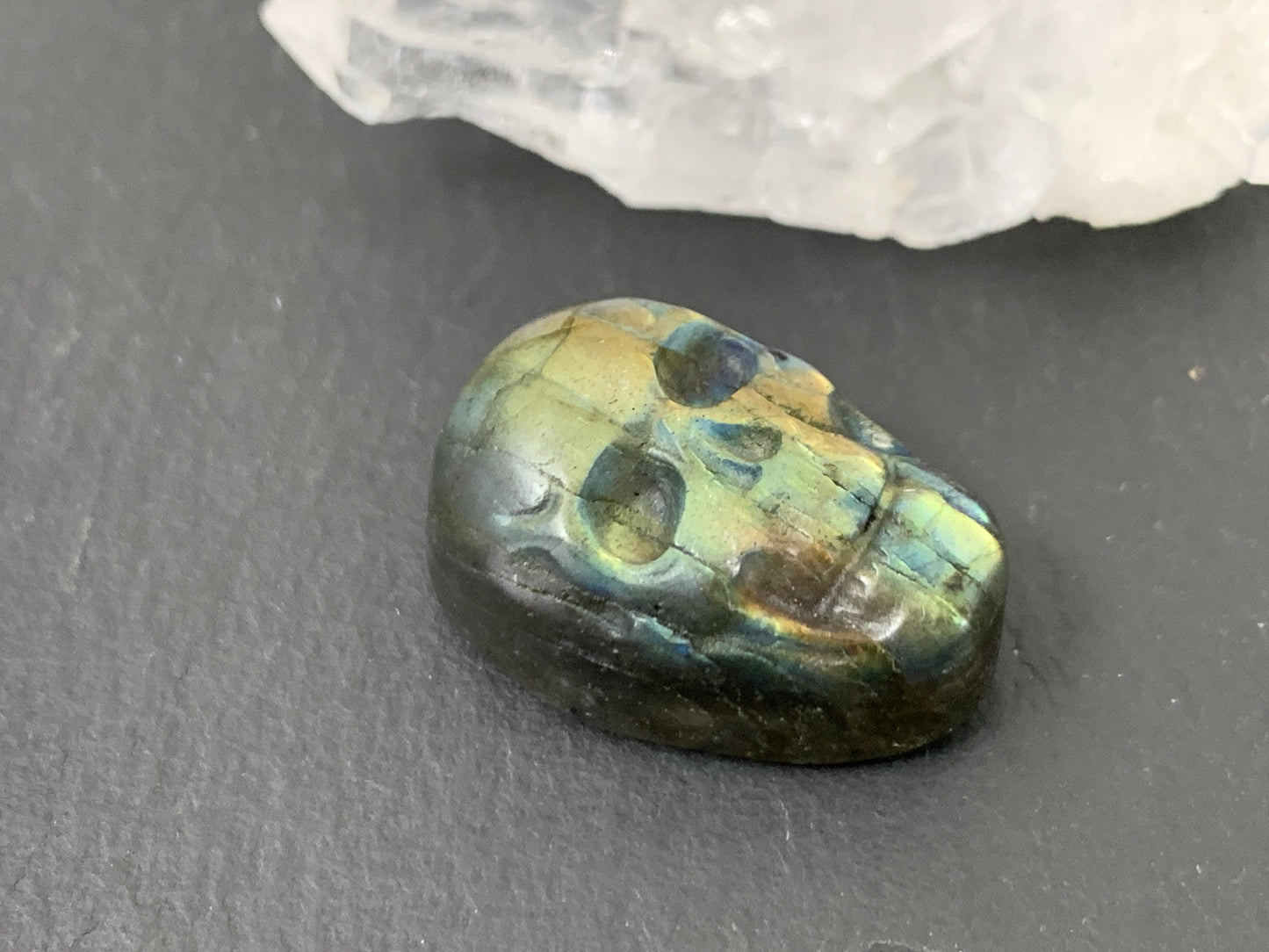 Labradorite Skull Cabochon 15x22mm - Natural Green Flat Back Carving Gemstone