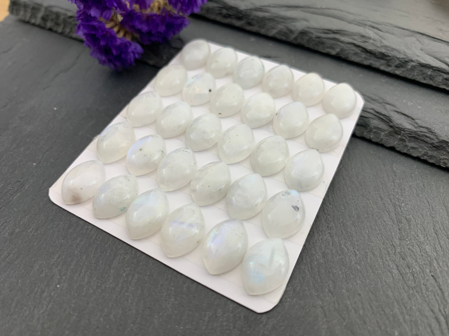 Natural Rainbow Moonstone Cabochon: Calibrated Marquise 10x14mm