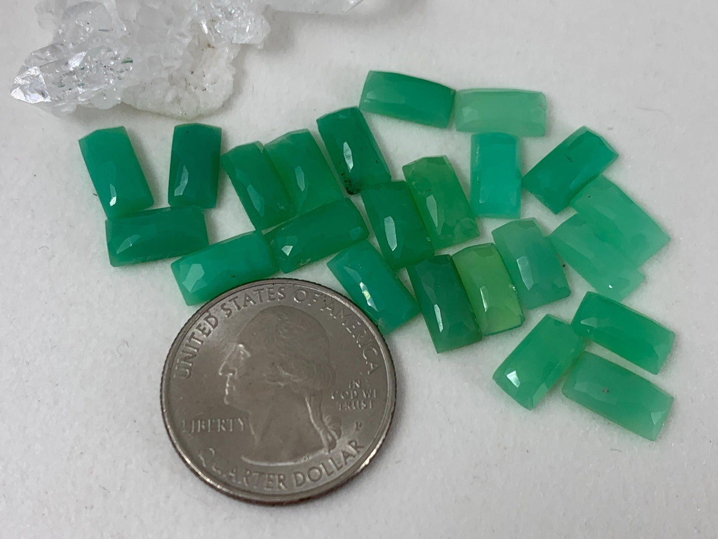 Faceted Chrysoprase rectangle 5x10mm cabochon