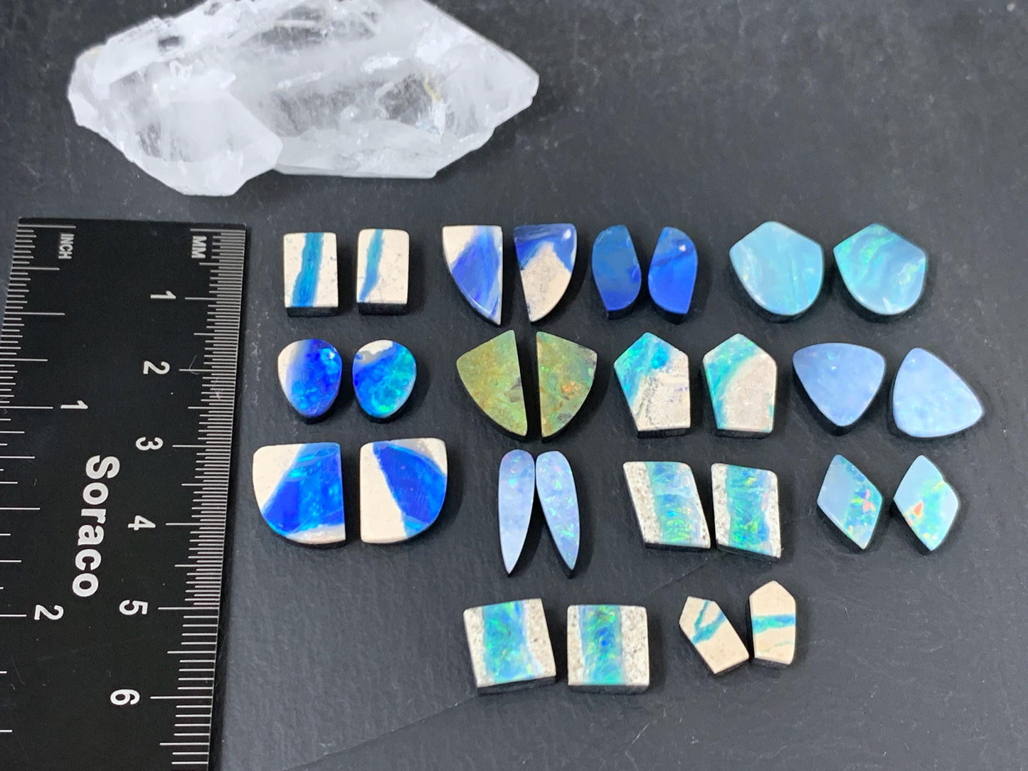 Australian Opal doublet pair 9-15mm long cabochon