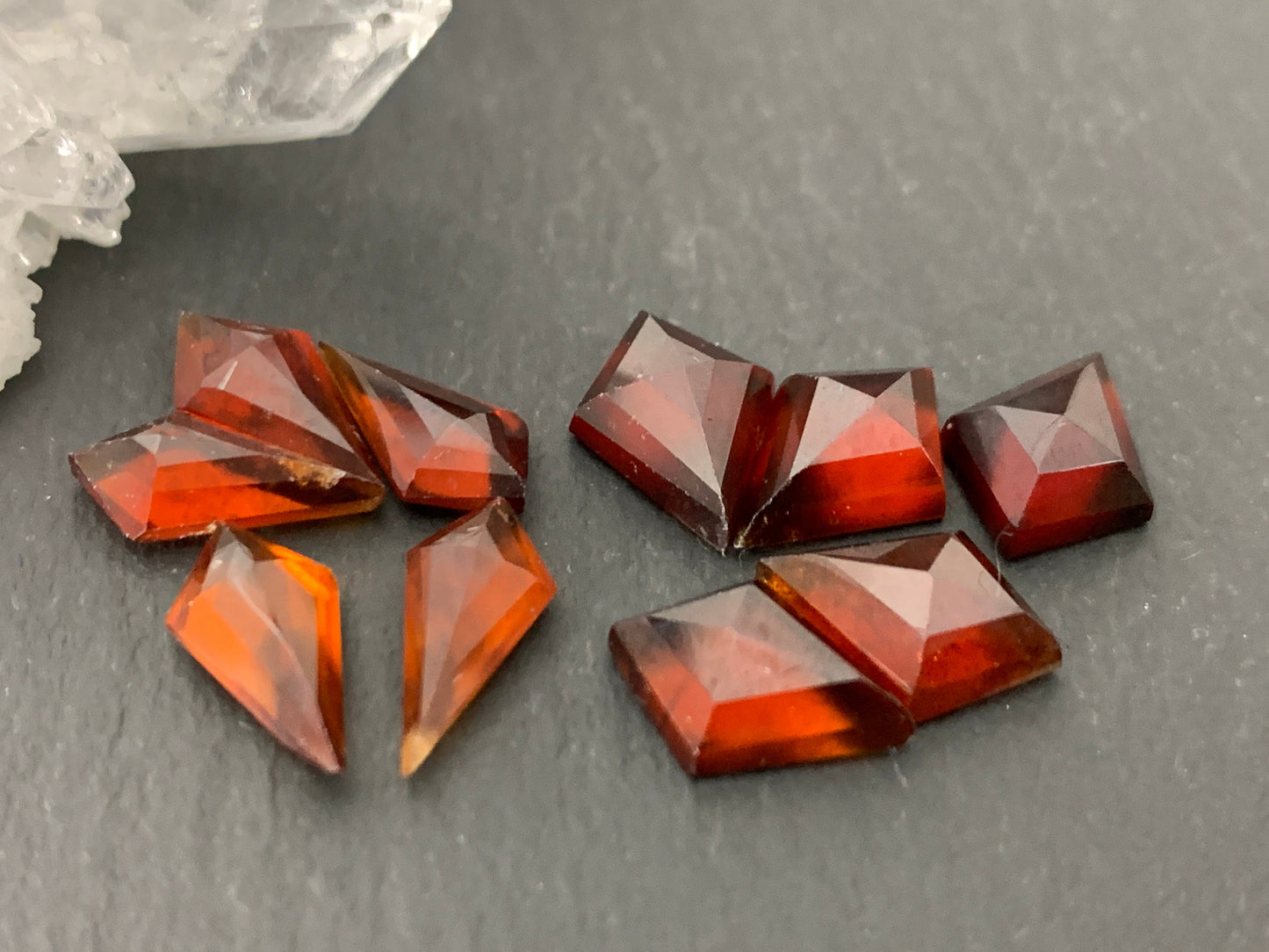 Faceted Hessonite Garnet kite 6x9mm, 6x12mm, 8x12mm cabochon