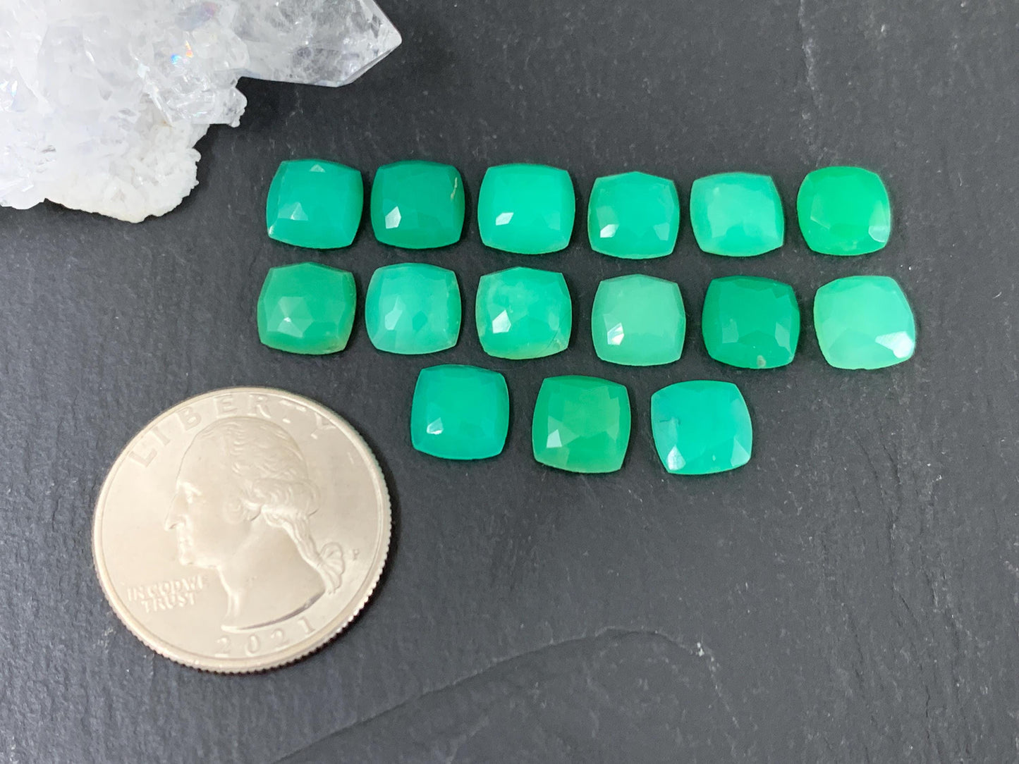 Faceted Chrysoprase square 10mm cabochon