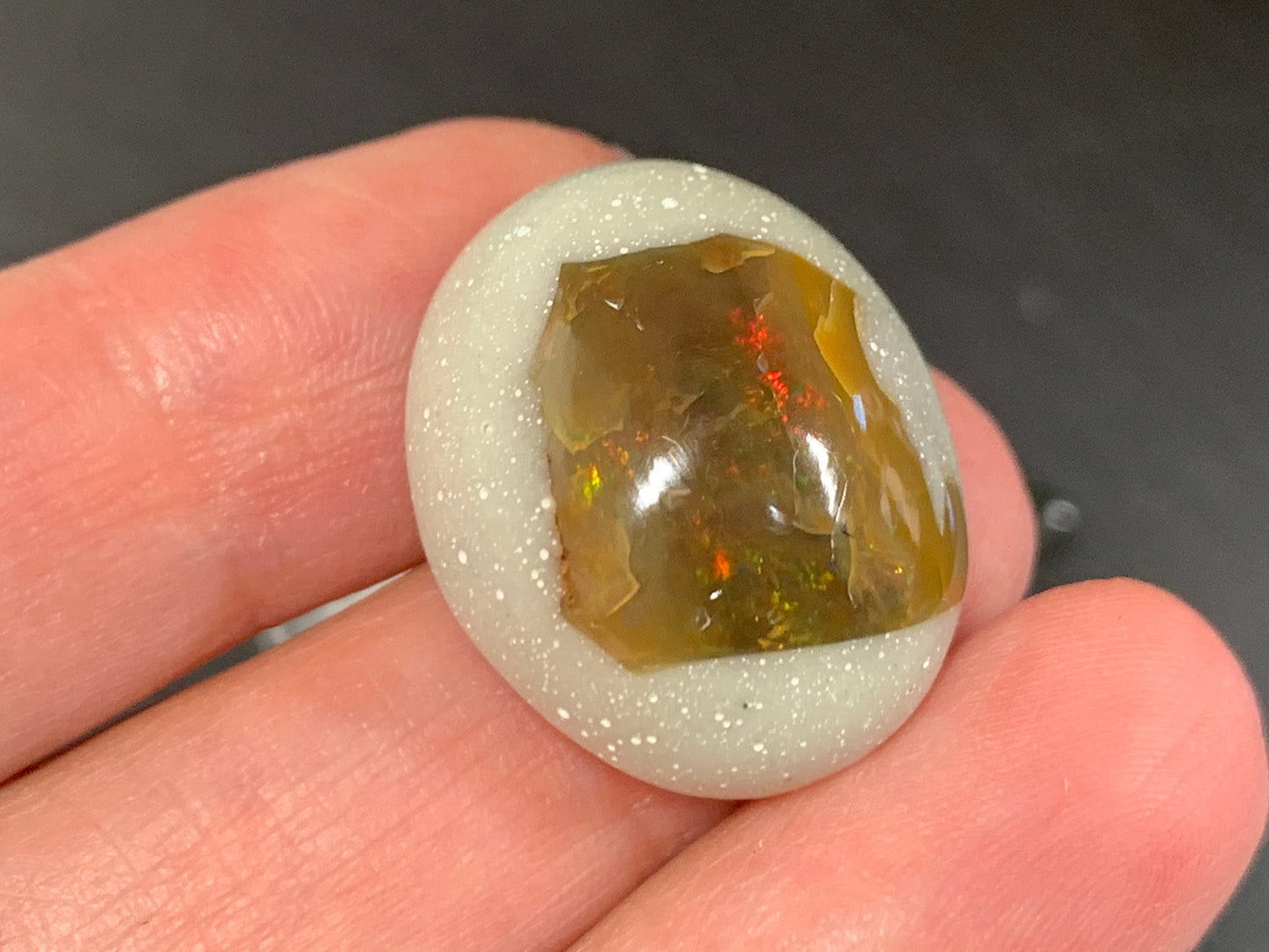 Ethiopian Opal Cabochon – Stabilized Welo Opal with Bright Play of Color - 19x23x11mm