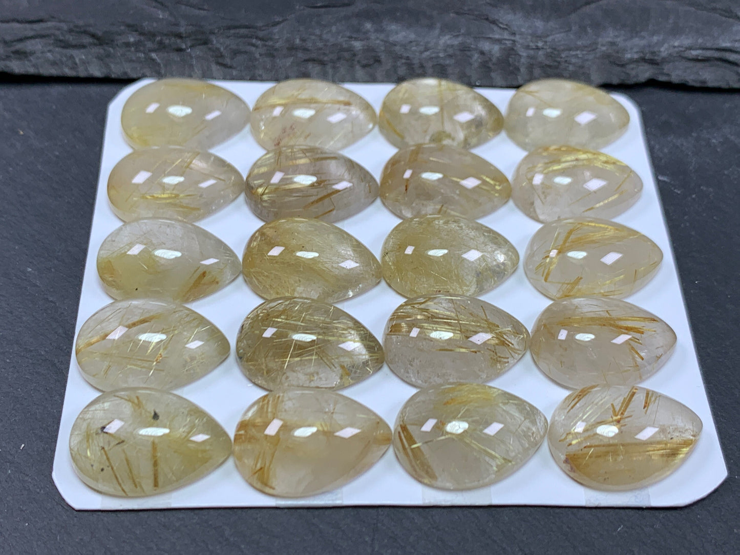 Gold Rutilated Quartz pear 13x18mm Cabochon - Calibrated cabochons