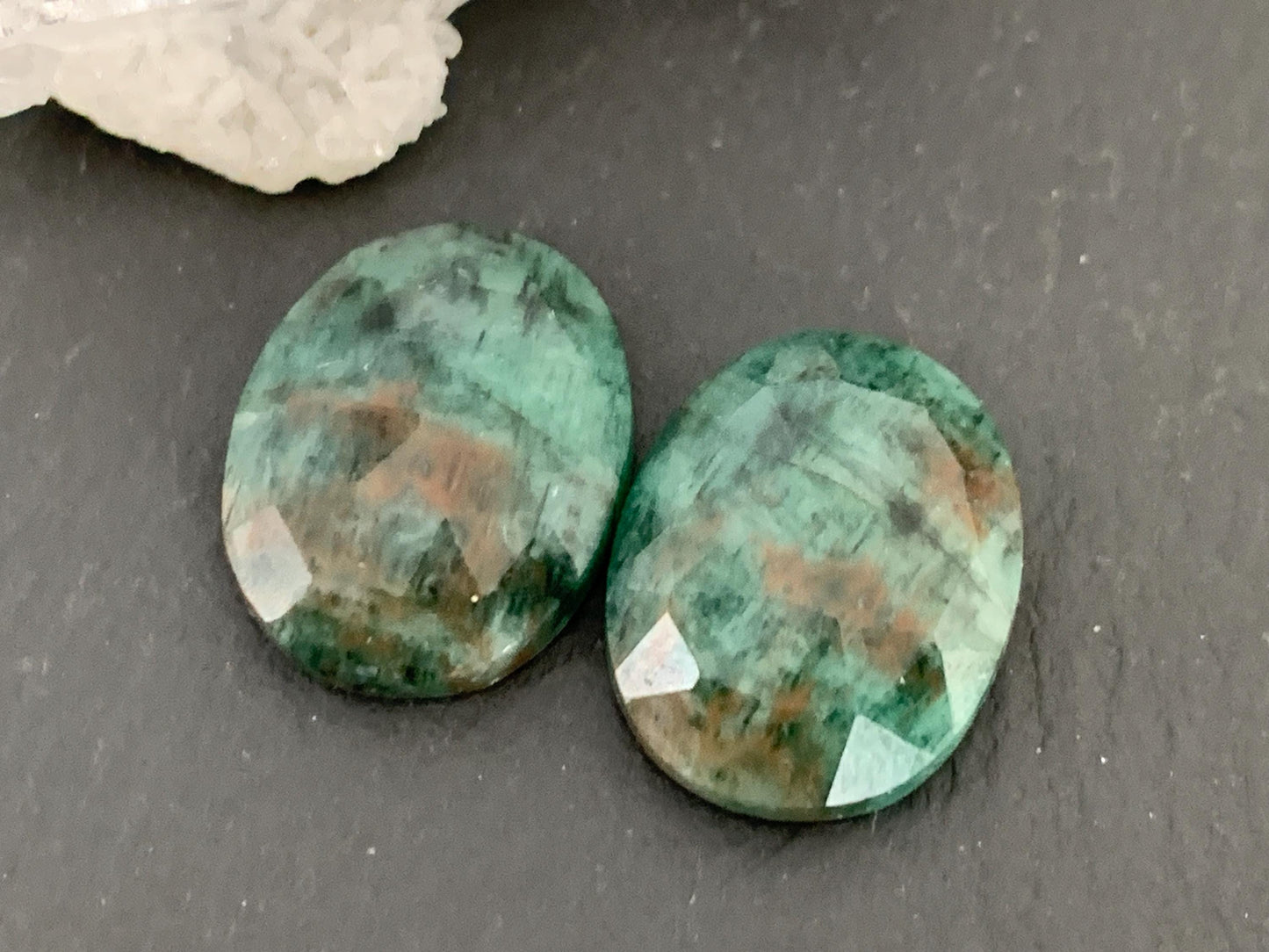 Faceted Emerald Pair 13x16x4mm cabochon